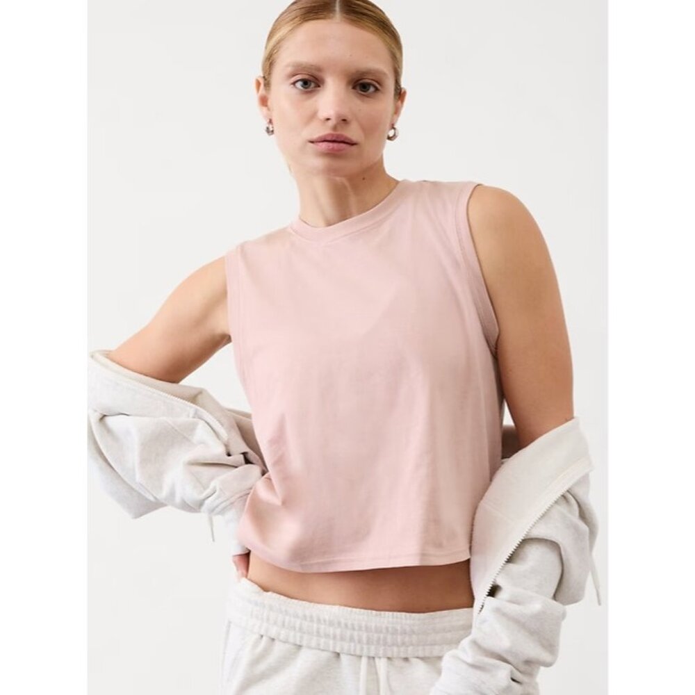 Athleta L True Cotton Crop Tank Pebble Pink Large